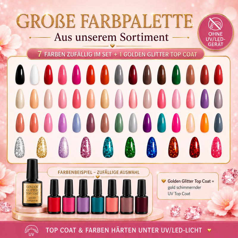 Golden UV Nail Polish Set – Coffret Vernis UV 20 pièces avec Golden Glitter Top Coat